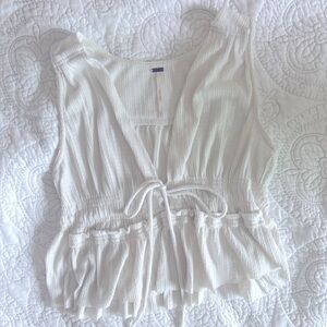 Free People White Sleeveless Blouse with Tie Front